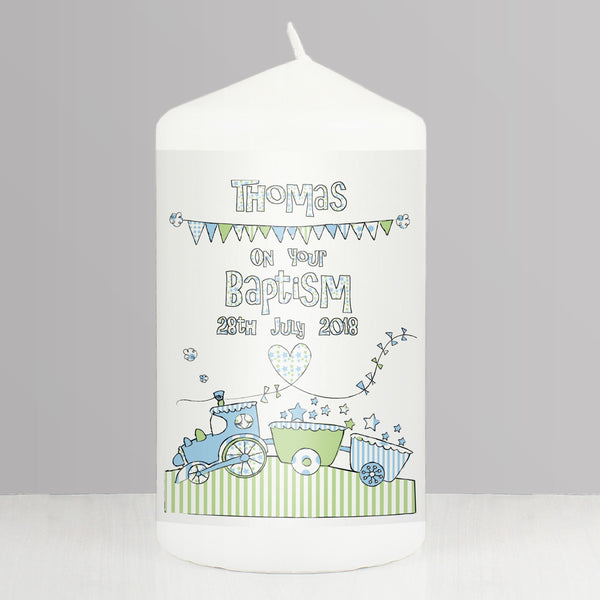 Personalised Whimsical Train Pillar Candle