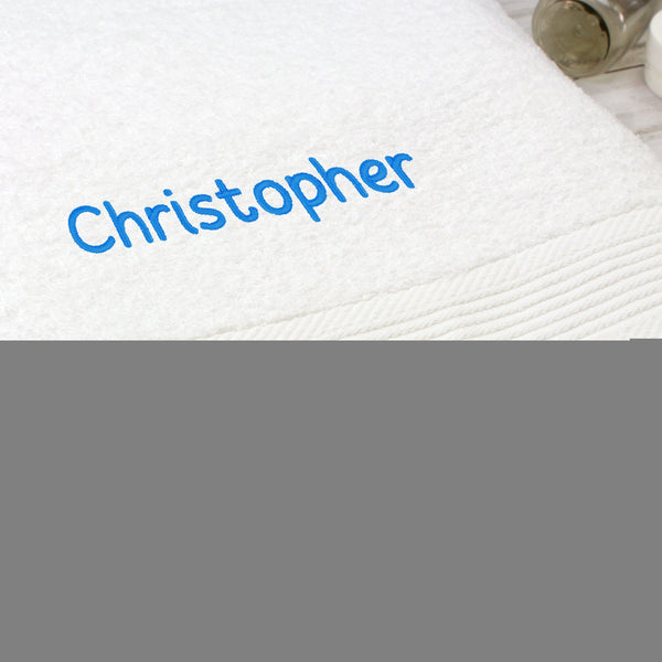 Personalised White Bath Towel - Blue