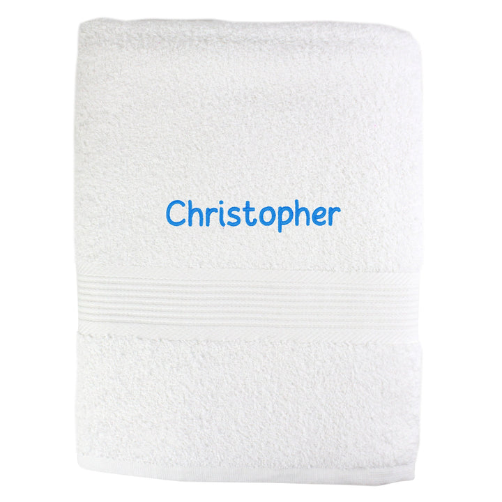 Personalised White Bath Towel - Blue