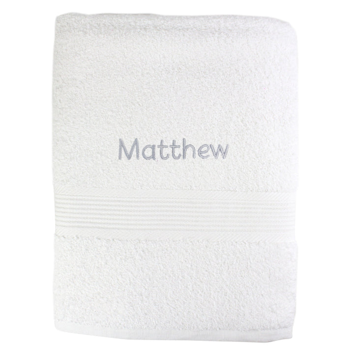 Personalised White Bath Towel - Grey