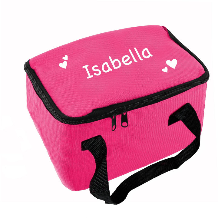 Personalised White Hearts Pink Lunch Bag