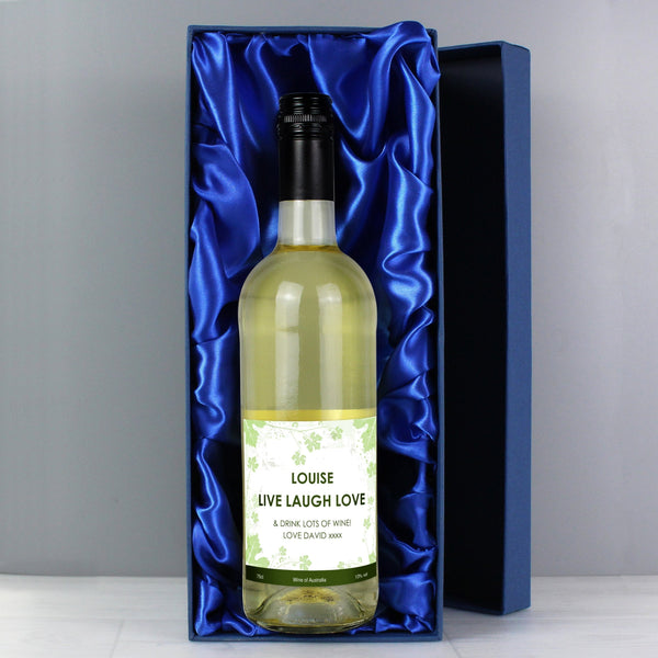Personalised White Wine Ivy Label With Gift Box