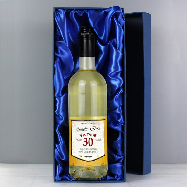 Personalised White Wine Vintage Age Label With Gift Box