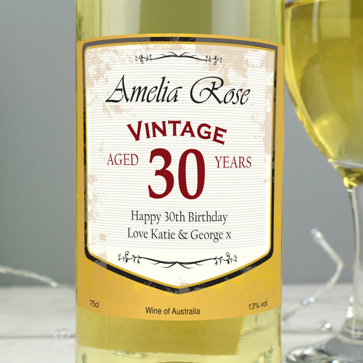 Personalised White Wine Vintage Age Label With Gift Box