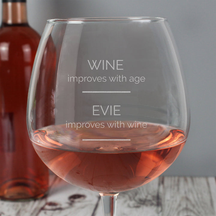 Personalised 'Wine Improves with Age' Bottle of Wine Glass