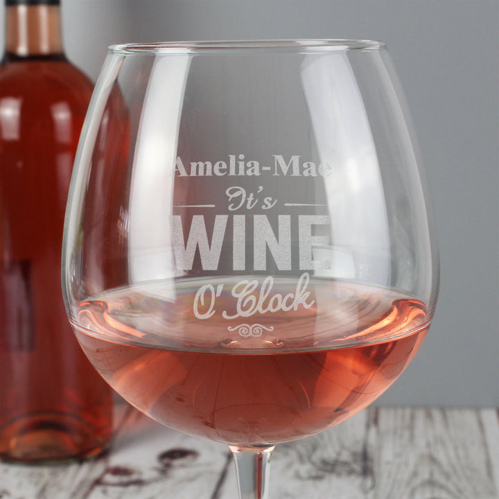 Personalised Wine O'Clock Bottle of Wine Glass