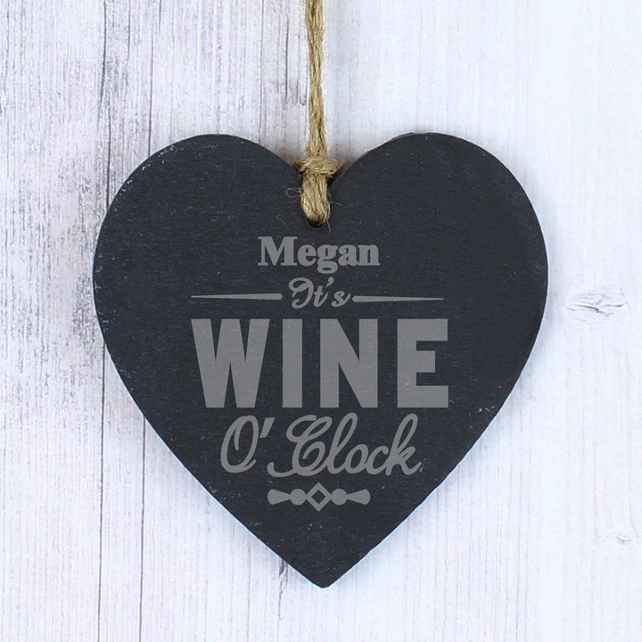 Personalised Wine O'Clock Slate Heart Decoration