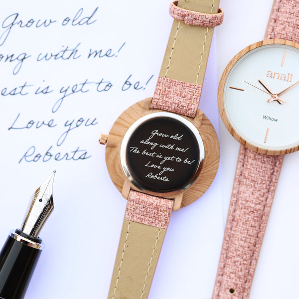 Personalised Women's Handwriting Engraved Anaii Watch - Sweet Pink