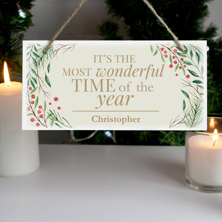 Personalised 'Wonderful Time of The Year' Christmas Wooden Sign
