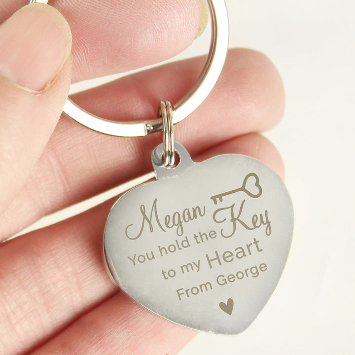Personalised You Hold The Key Diamante Heart Keyring
