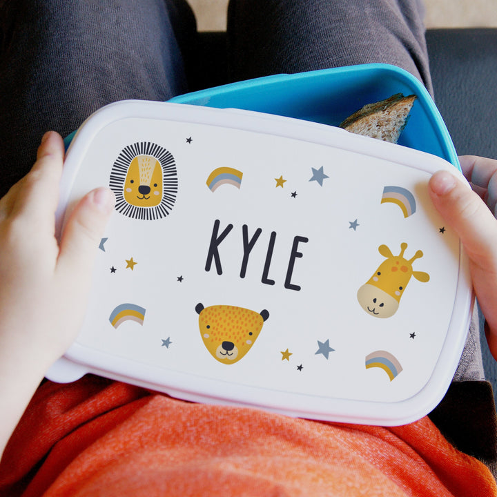 Personalised Zoo Name Only Blue Lunch Box