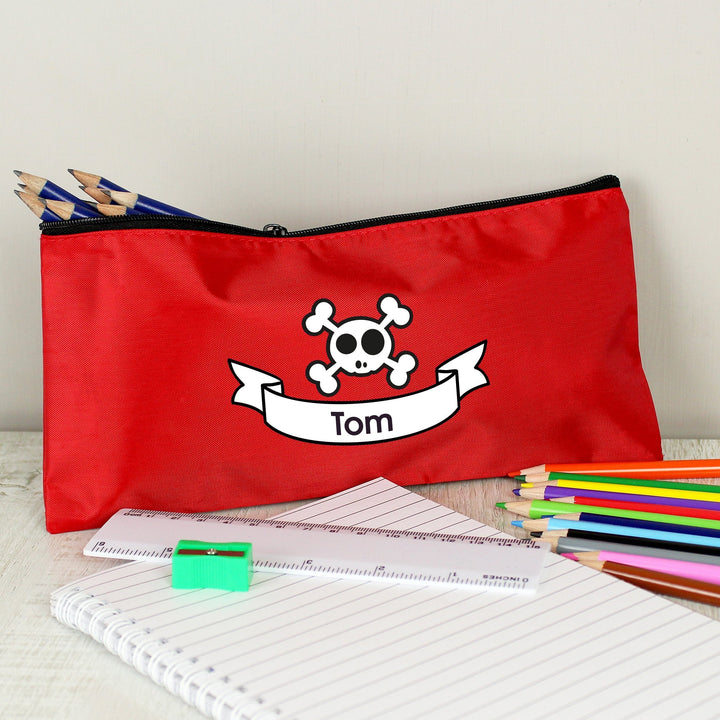 Red Skull Pencil Case with Personalised Pencils & Crayons