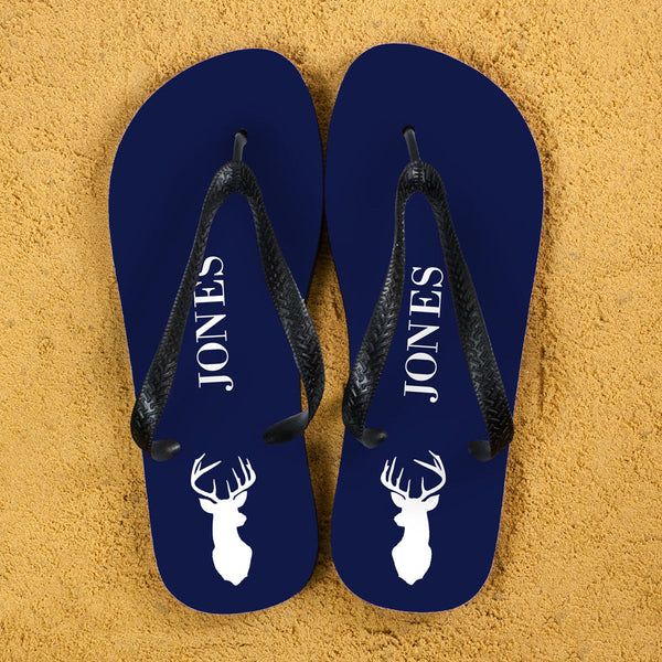 Stag Design Personalised Flip Flops in Blue and White