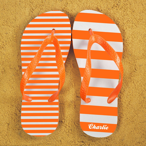 Striped Personalised Flip Flops in Orange