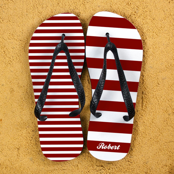 Striped Personalised Flip Flops in Red
