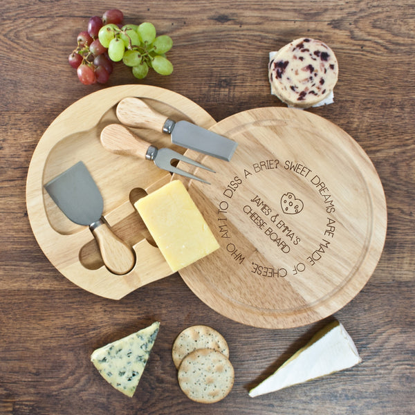 Personalised 'Sweet Dreams Are Made Of Cheese' Round Cheese Board