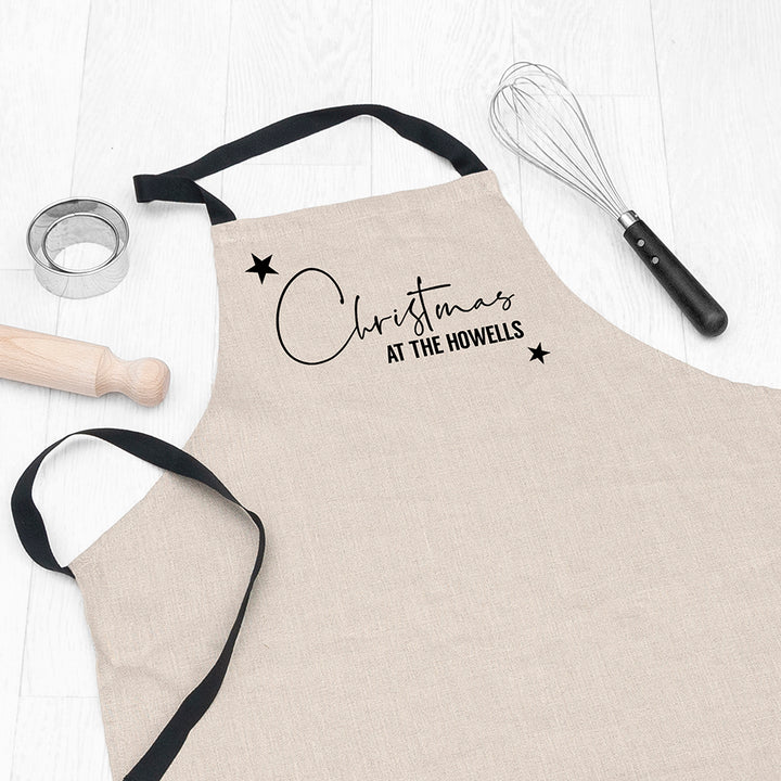 Personalised Family Christmas Luxury Linen Apron