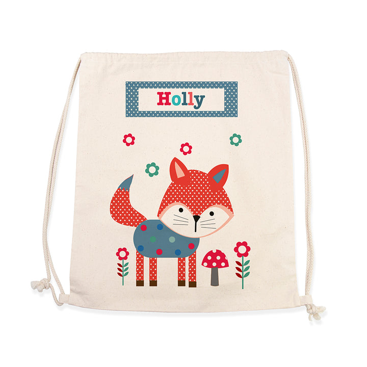 Personalised Playful Fox Cotton Nursery Bag
