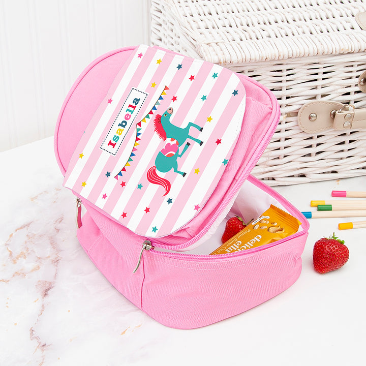 Personalised Circus Themed Pink Lunch Bag