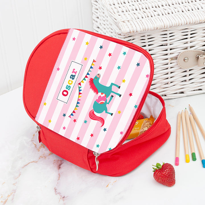 Personalised Circus Themed Red Lunch Bag