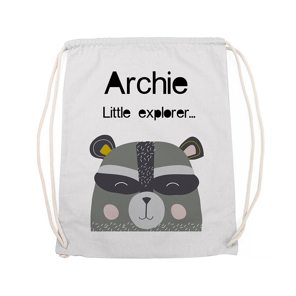 Personalised Children's Raccoon Cotton Nursery Bag