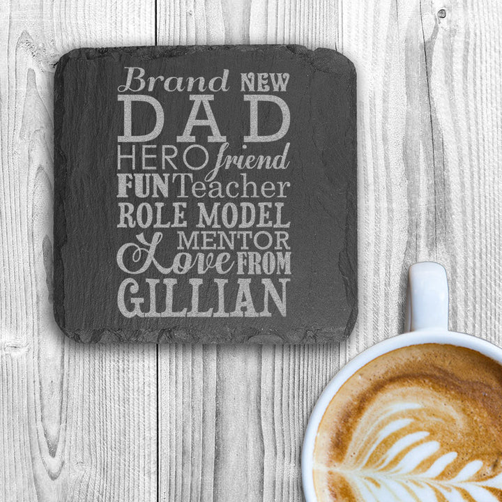 What A New Dad Means Square Slate Keepsake