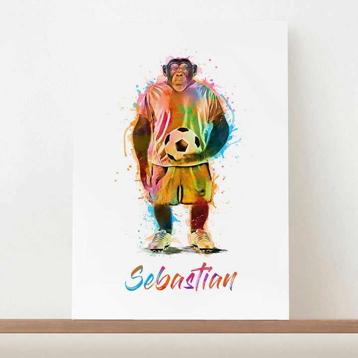Personalised Watercolour Chimpanzee Football Print