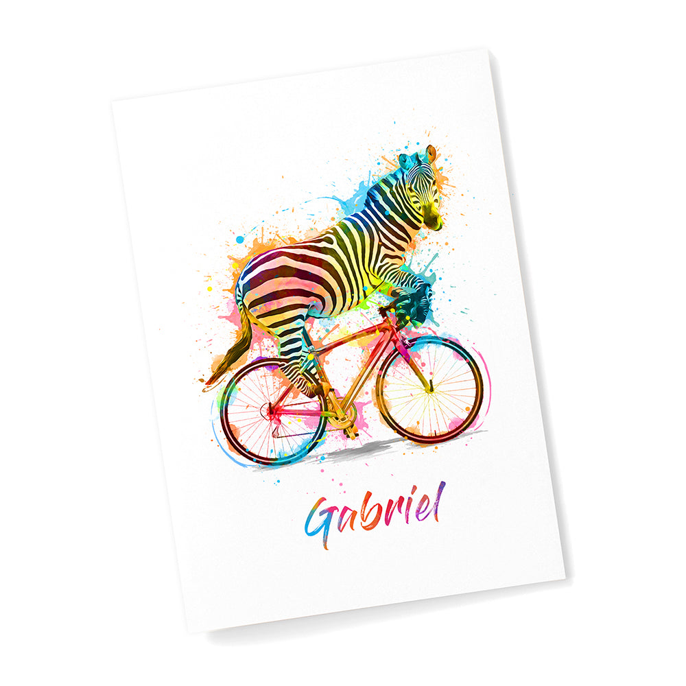 Personalised Watercolour Zebra Cycling Print