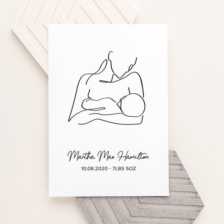 Personalised Line Art New Mum and Baby Feeding Print