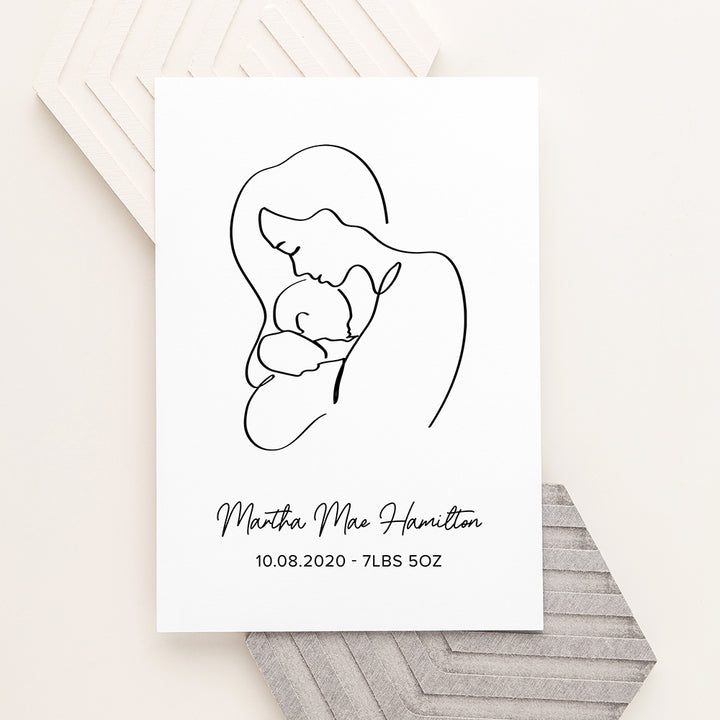 Personalised Line Art New Mum and Babys Love Print