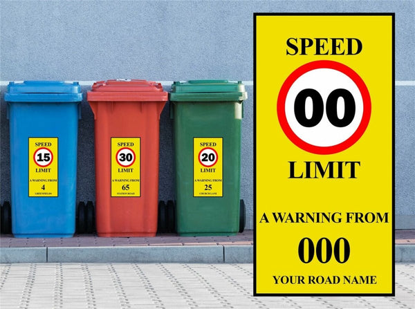 3x Personalised Speed Warning House Number Wheelie Bin Sticker Personalise Your Own