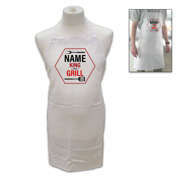 Personalised White Adult Apron - Name, King of the Grill Image 1