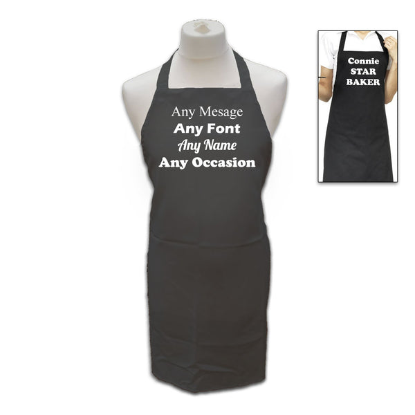 Personalised Black Apron, Personalise with Any Message Image 1