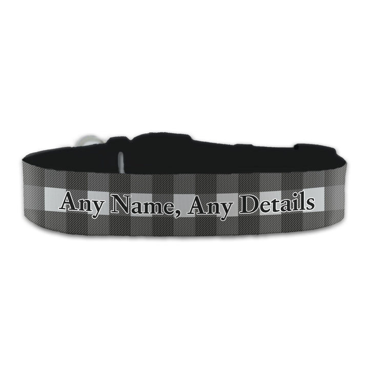 Personalised Large Dog Collar with Black Tartan Background, Personalise with Any Name or Details Image 2