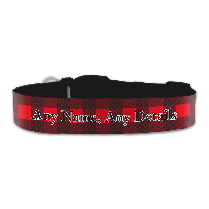 Personalised Large Dog Collar with Red Tartan Background, Personalise with Any Name or Details Image 2