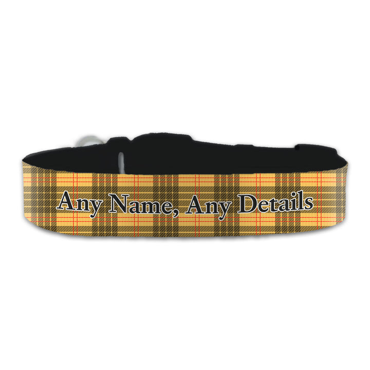 Personalised Large Dog Collar with Yellow Tartan Background, Personalise with Any Name or Details Image 2