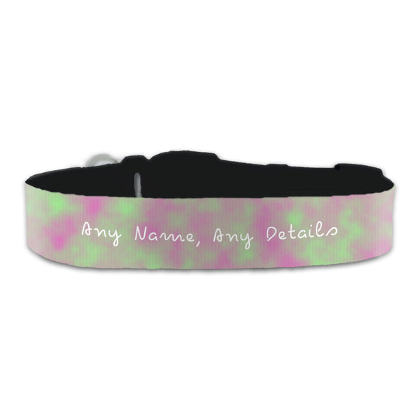 Personalised Large Dog Collar with Pinky Green Background, Personalise with Any Name or Details Image 1