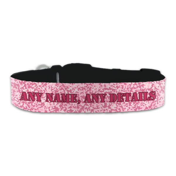 Personalised Large Dog Collar with Pink Camo Background, Personalise with Any Name or Details Image 1