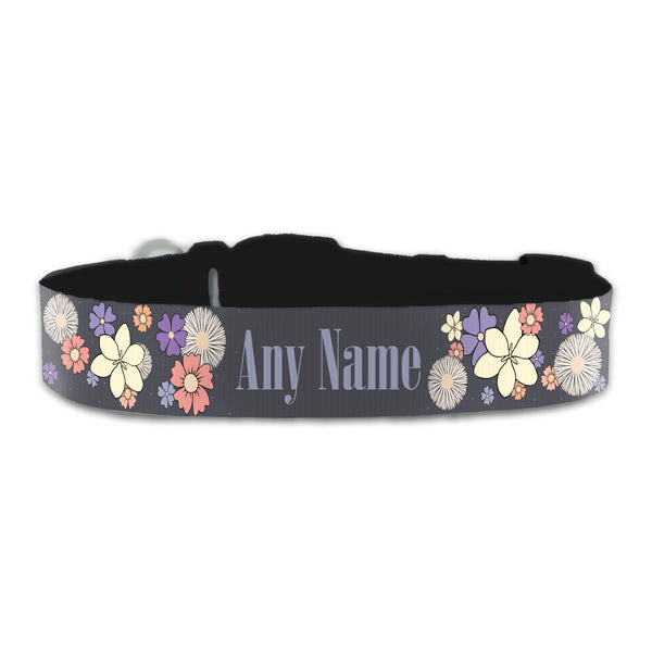 Personalised Large Dog Collar with Floral Background Image 1