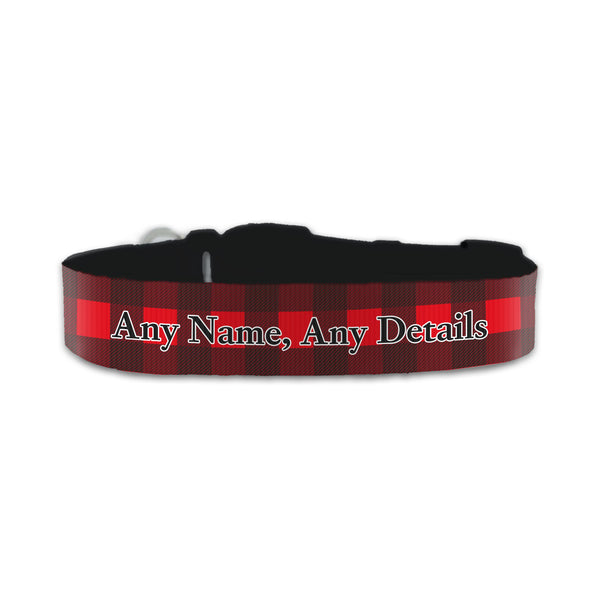 Personalised Small Dog Collar with Red Tartan Background Image 1