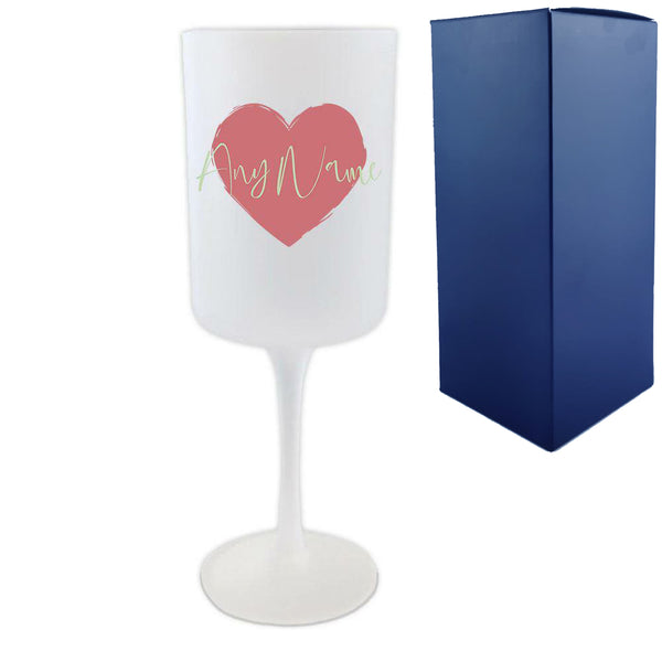 Personalised Frosted Wine Glass with Name and Heart Design Image 1