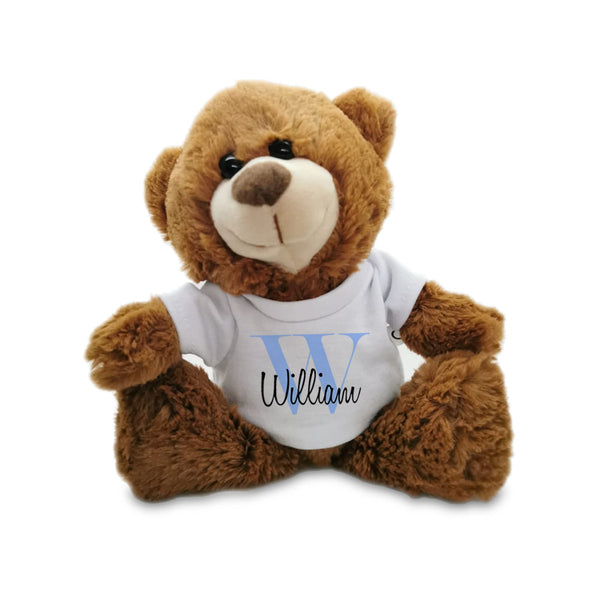 Soft Dark Brown Teddy Bear Toy with T-shirt with Initial and Name Design Image 1