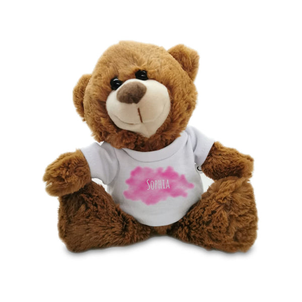 Soft Dark Brown Teddy Bear Toy with T-shirt with Name in Cloud Design Image 1