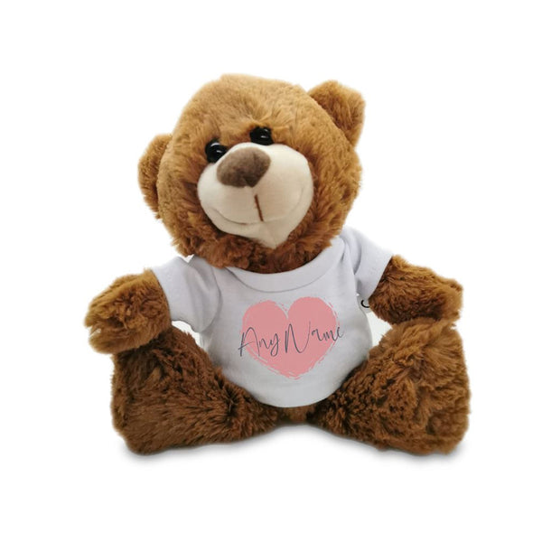 Soft Dark Brown Teddy Bear Toy with T-shirt with Name in Heart Design Image 1