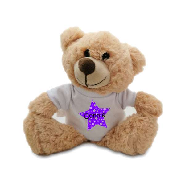 Soft Light Brown Teddy Bear Toy with T-shirt with Name in Star Design Image 1