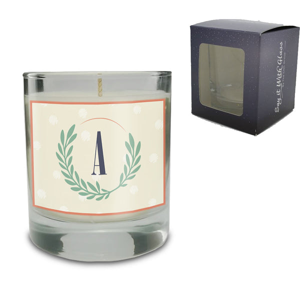 Vanilla Scented Candle with Initial in Wreath Label Image 1