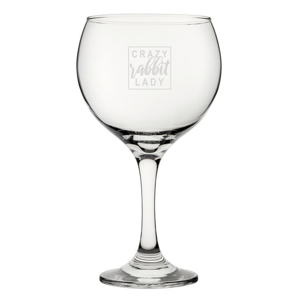 Crazy Rabbit Lady - Engraved Novelty Gin Balloon Cocktail Glass Image 1
