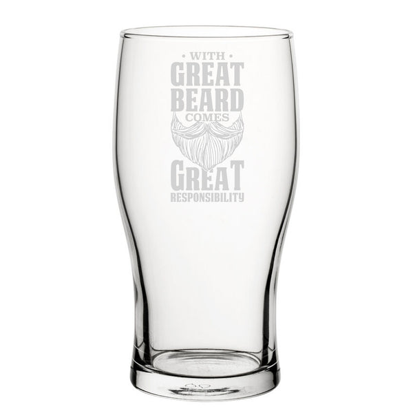 With Great Beard Comes Great Responsibility - Engraved Novelty Tulip Pint Glass Image 1