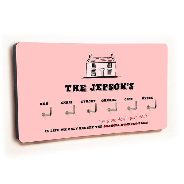 Personalised Novelty Pink 6 hook key holder - House Image 1