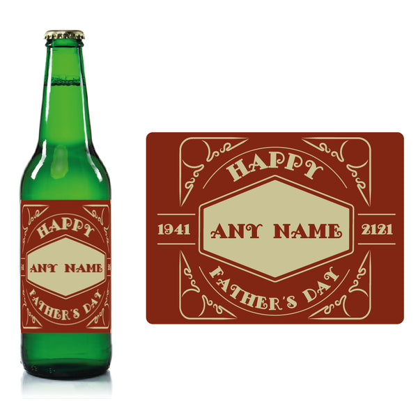 Personalised Fathers day beer bottle label Brick Red - name and dates Image 1